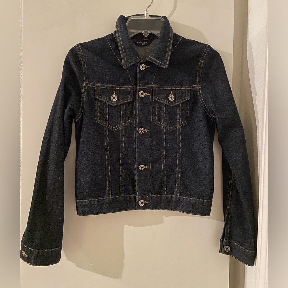 Mavi Jeans Dark Wash Denim Short Cropped Jacket Brass Trim NWOT